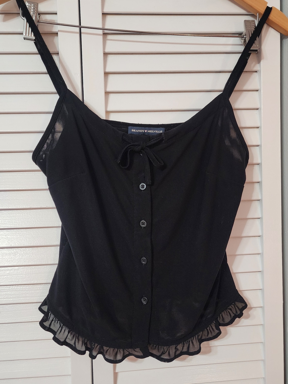 Brandy Melville Black Sheer Ruffle Trim Button Front Tank